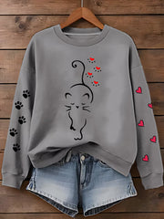 Women's Cute Cat Paw Hearts Print Cat Lovers Casual Sweatshirt gracestitchs