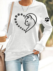 Women's Cute Cat Paws Heart Print Cat Lovers Casual Sweatshirt gracestitchs