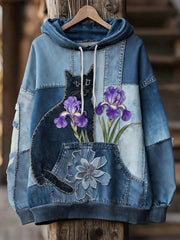 Women's Black Cat Print Hoodies gracestitchs