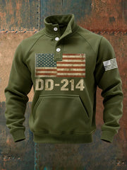 Men's Vintage DD-214 Alumni Veteran Print Casual Buttons Sweatshirt