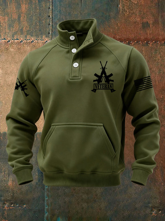 Men's Vintage US Veteran Print Casual Buttons Sweatshirt