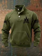 Men's Vintage US Veteran Print Casual Buttons Sweatshirt