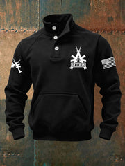 Men's Vintage US Veteran Print Casual Buttons Sweatshirt