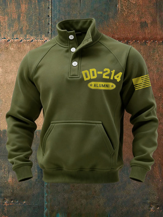 Men's Vintage DD-214 Alumni Veteran Print Casual Buttons Sweatshirt