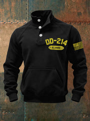 Men's Vintage DD-214 Alumni Veteran Print Casual Buttons Sweatshirt