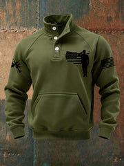 Men's US Veteran Print Casual Buttons Sweatshirt
