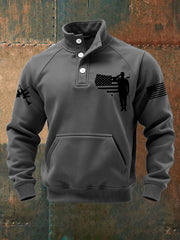 Men's US Veteran Print Casual Buttons Sweatshirt