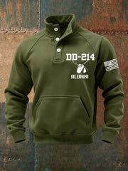 Men's Vintage DD-214 Alumni Veteran Print Casual Buttons Sweatshirt