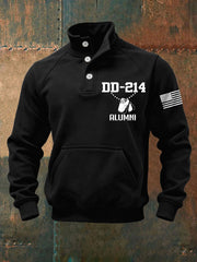 Men's Vintage DD-214 Alumni Veteran Print Casual Buttons Sweatshirt