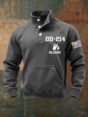 Men's Vintage DD-214 Alumni Veteran Print Casual Buttons Sweatshirt