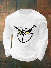 Men's Funny Classic Christmas Cartoon Character Print Casual Waffle Long Sleeve Top