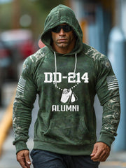 Men's Retro DD-214 Alumni Veteran USA Flag Camouflage Print Casual Hoodie