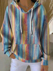 Women's Contrast Color Striped Print Hoodie gracestitchs