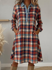 Women's Vintage Plaid Pattern Patchwork Art Dress gracestitchs