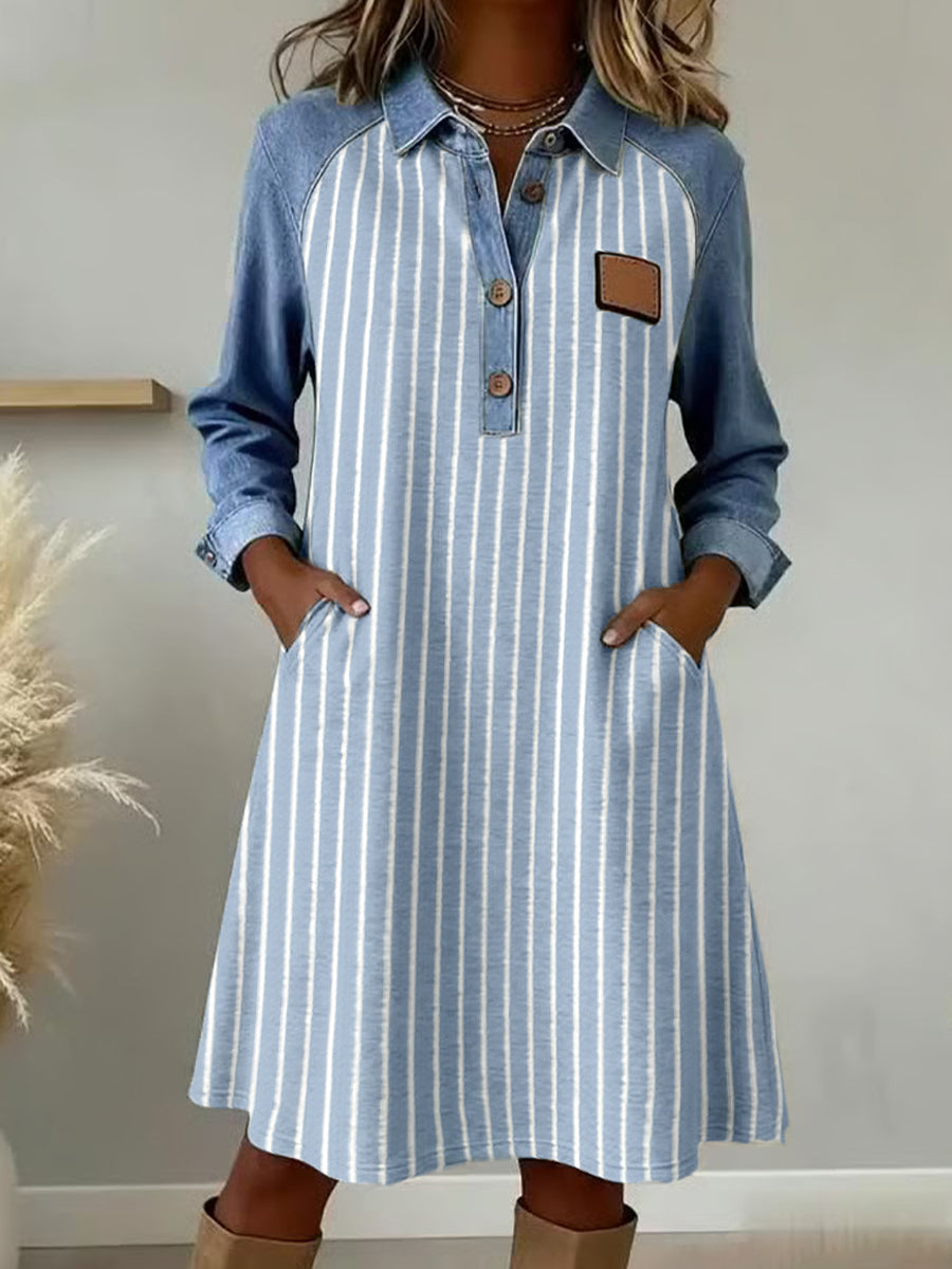Women's Striped Pattern Patchwork Art Dress gracestitchs