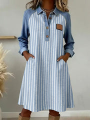 Women's Striped Pattern Patchwork Art Dress gracestitchs