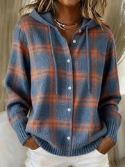 Women's Vintage Plaid Pattern Cozy Knit Hoodie Cardigan gracestitchs