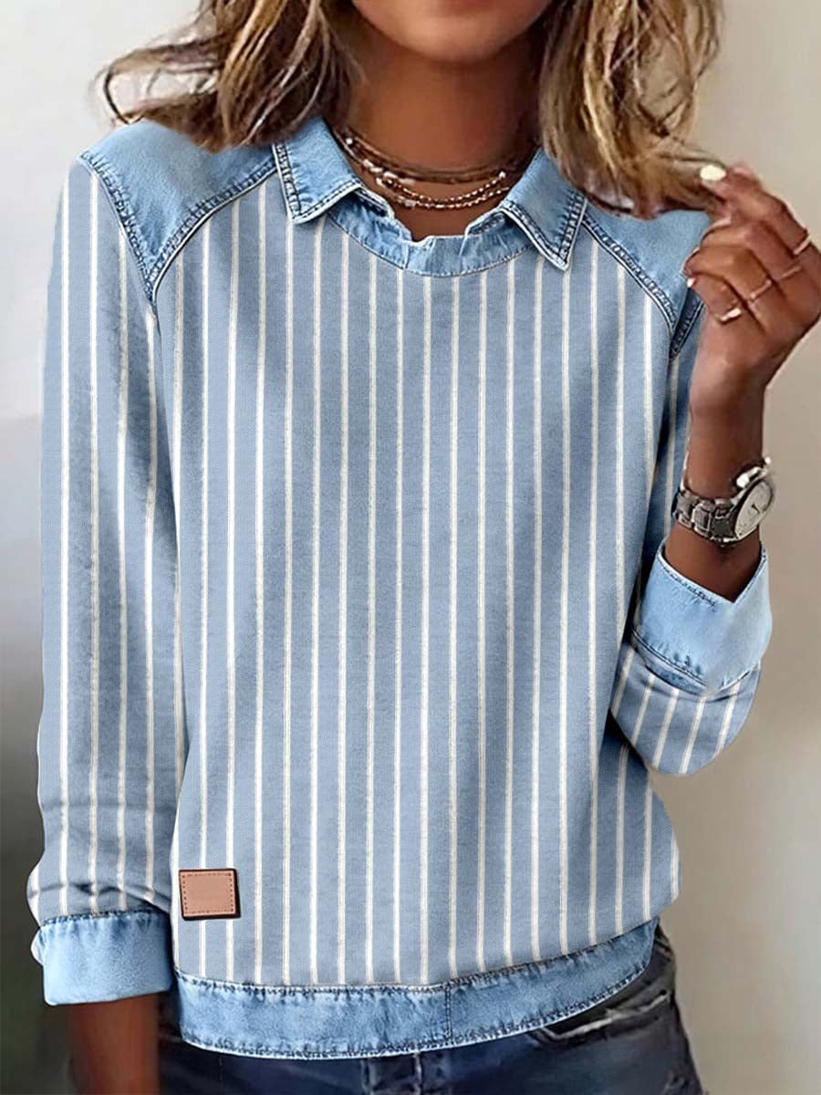 Women's Striped Pattern Patchwork Art Sweatshirt gracestitchs