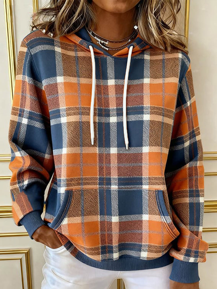 Women's Fall Plaid Pattern Cozy Hoodie gracestitchs