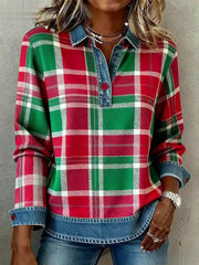 Women's Christmas Inspired Plaid Pattern Cozy Top gracestitchs