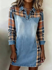 Women's Vintage Plaid Print Patchwork Art Dress gracestitchs