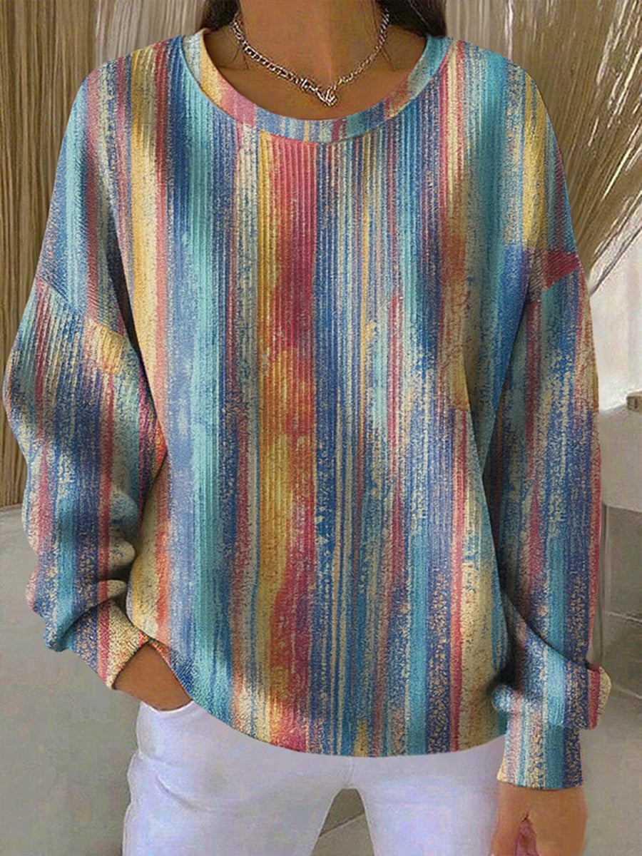 Women's Contrast Color Striped Pattern Sweatshirt gracestitchs