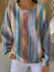 Women's Contrast Color Striped Pattern Sweatshirt gracestitchs