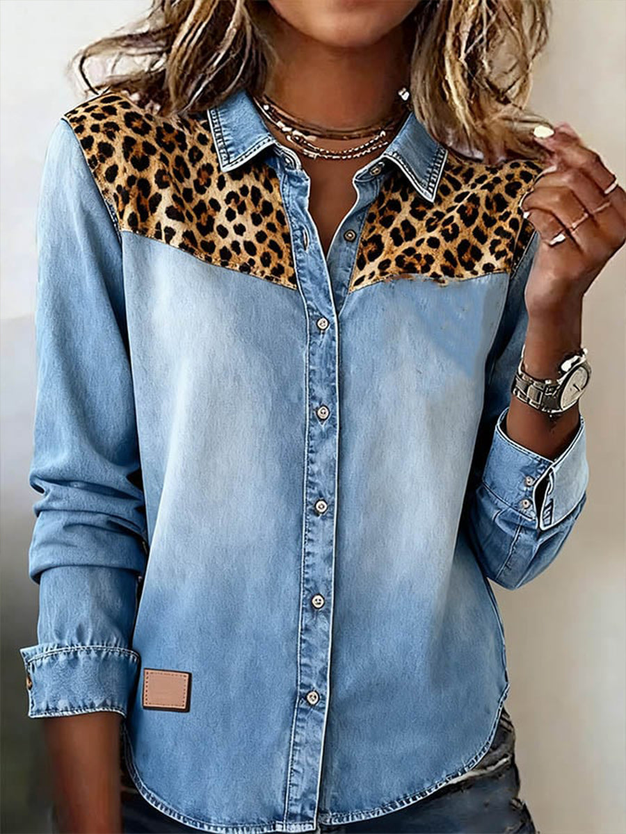 Women's Leopard Pattern Patchwork Art Shirt gracestitchs