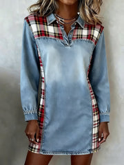 Women's Vintage Plaid Pattern Patchwork Art Dress gracestitchs
