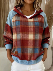 Women's Vintage Plaid Pattern Patchwork Art Hoodie gracestitchs