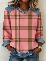 Women's Vintage Plaid Pattern Patchwork Art Sweatshirt gracestitchs