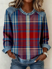 Women's Vintage Plaid Pattern Patchwork Art Sweatshirt gracestitchs