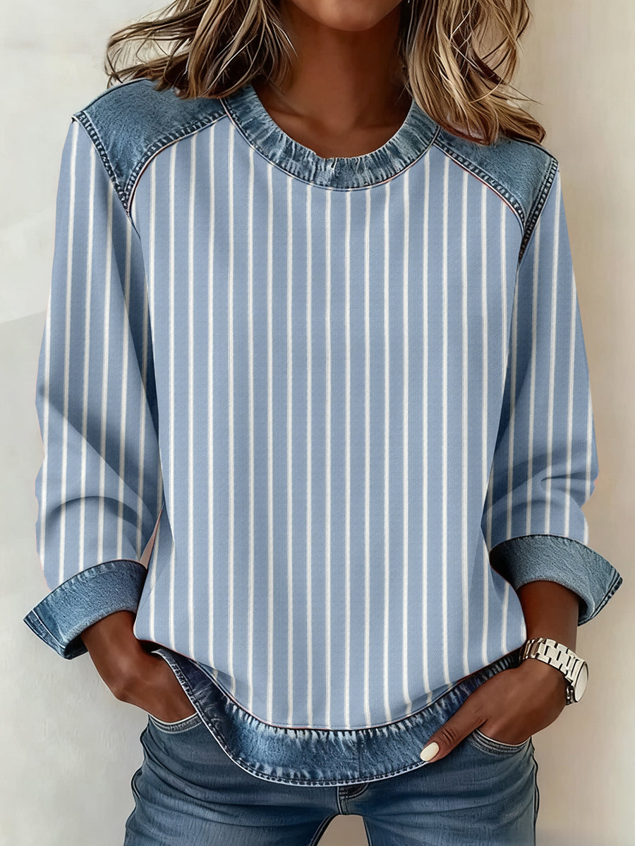 Women's Striped Pattern Patchwork Art Sweatshirt gracestitchs