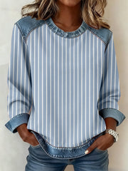 Women's Striped Pattern Patchwork Art Sweatshirt gracestitchs