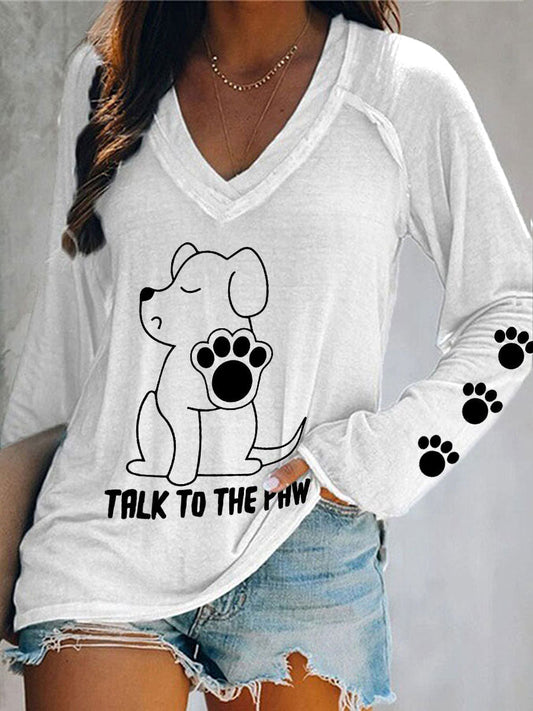 Women's 'Talk to the Paw' V-neck Tops gracestitchs