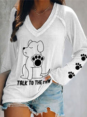 Women's 'Talk to the Paw' V-neck Tops gracestitchs
