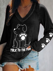 Women's 'Talk to the Paw' V-neck Tops gracestitchs