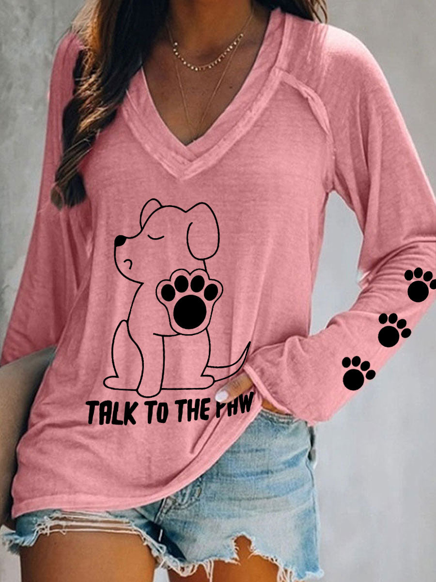 Women's 'Talk to the Paw' V-neck Tops gracestitchs