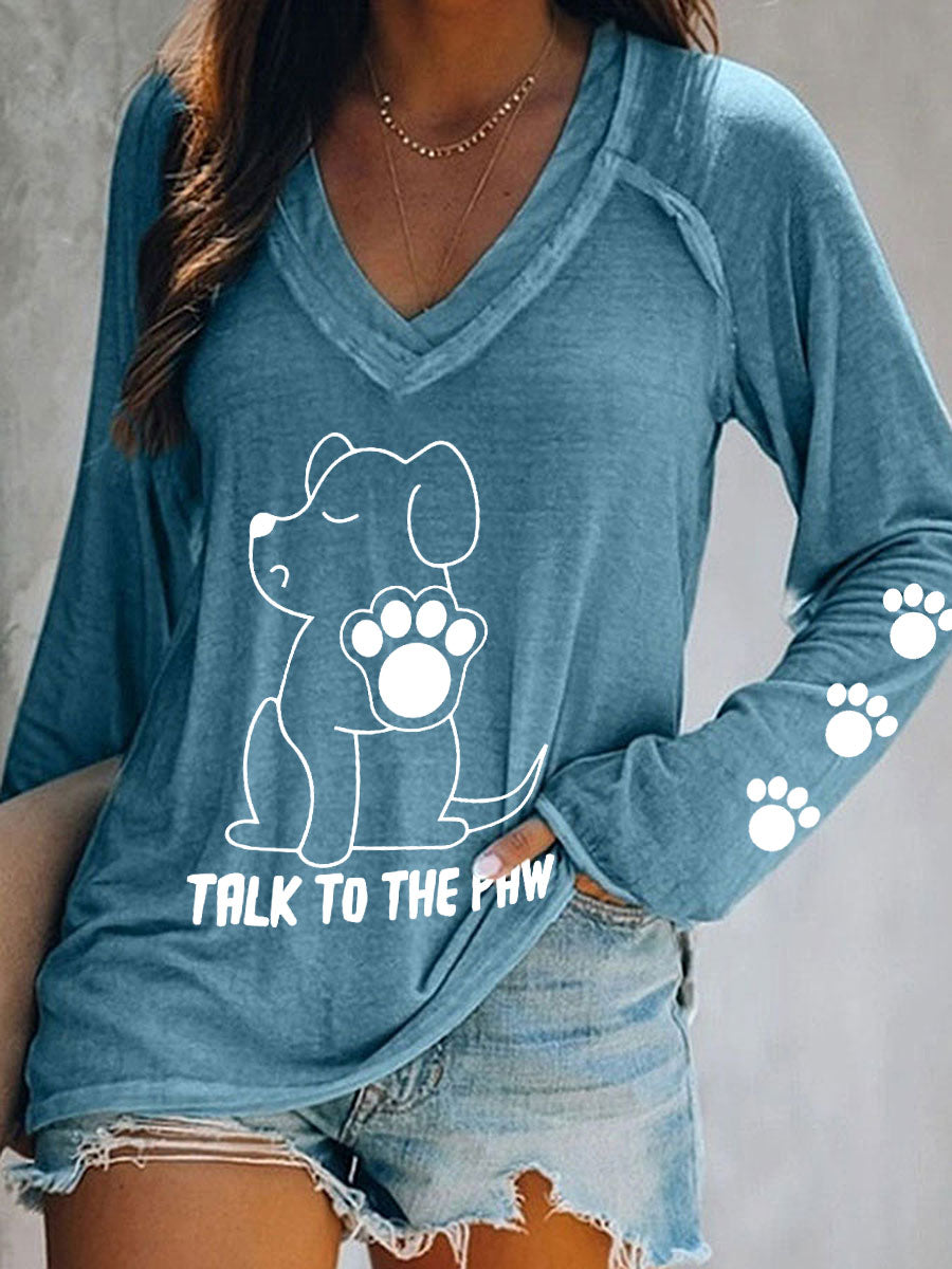 Women's 'Talk to the Paw' V-neck Tops gracestitchs