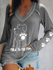 Women's 'Talk to the Paw' V-neck Tops gracestitchs