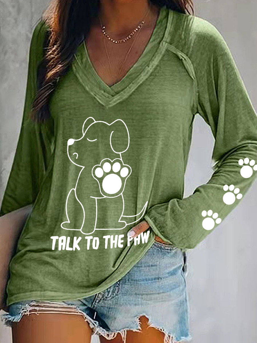 Women's 'Talk to the Paw' V-neck Tops gracestitchs