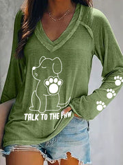 Women's 'Talk to the Paw' V-neck Tops gracestitchs