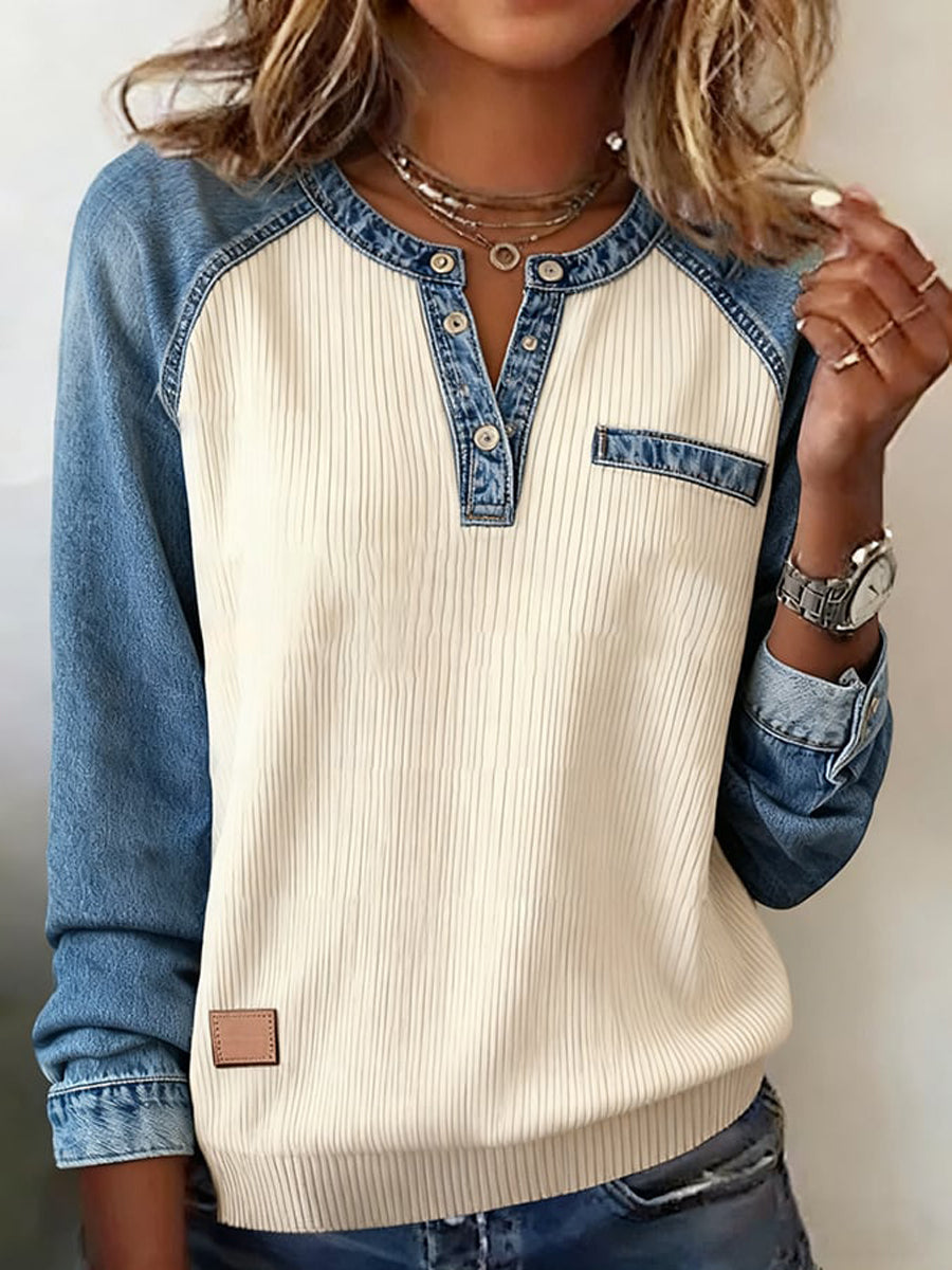 Women's Fashion Patchwork Design Cozy Top gracestitchs