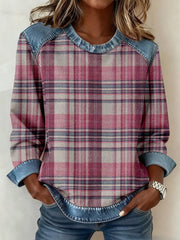 Women's Vintage Plaid Pattern Patchwork Art Sweatshirt gracestitchs