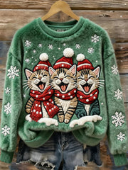 Women's Christmas Cute Cats Flannel Sweatshirt