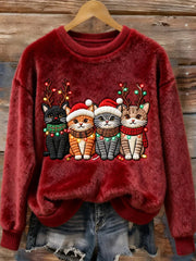Women's Christmas Cute Cats Flannel Sweatshirt