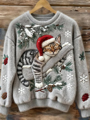 Women's Christmas Cute Sleep Cat Flannel Sweatshirt gracestitchs