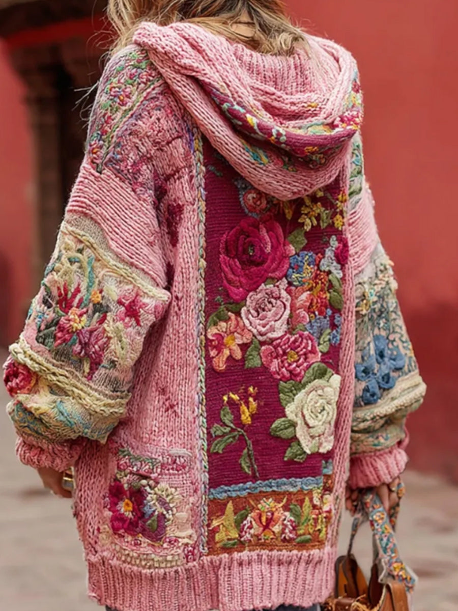 Women's Breast Cancer Awareness Floral Button Cardigan Hooded Sweater gracestitchs