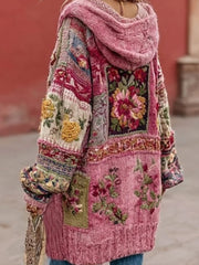 Women's Breast Cancer Awareness Floral Button Cardigan Hooded Sweater