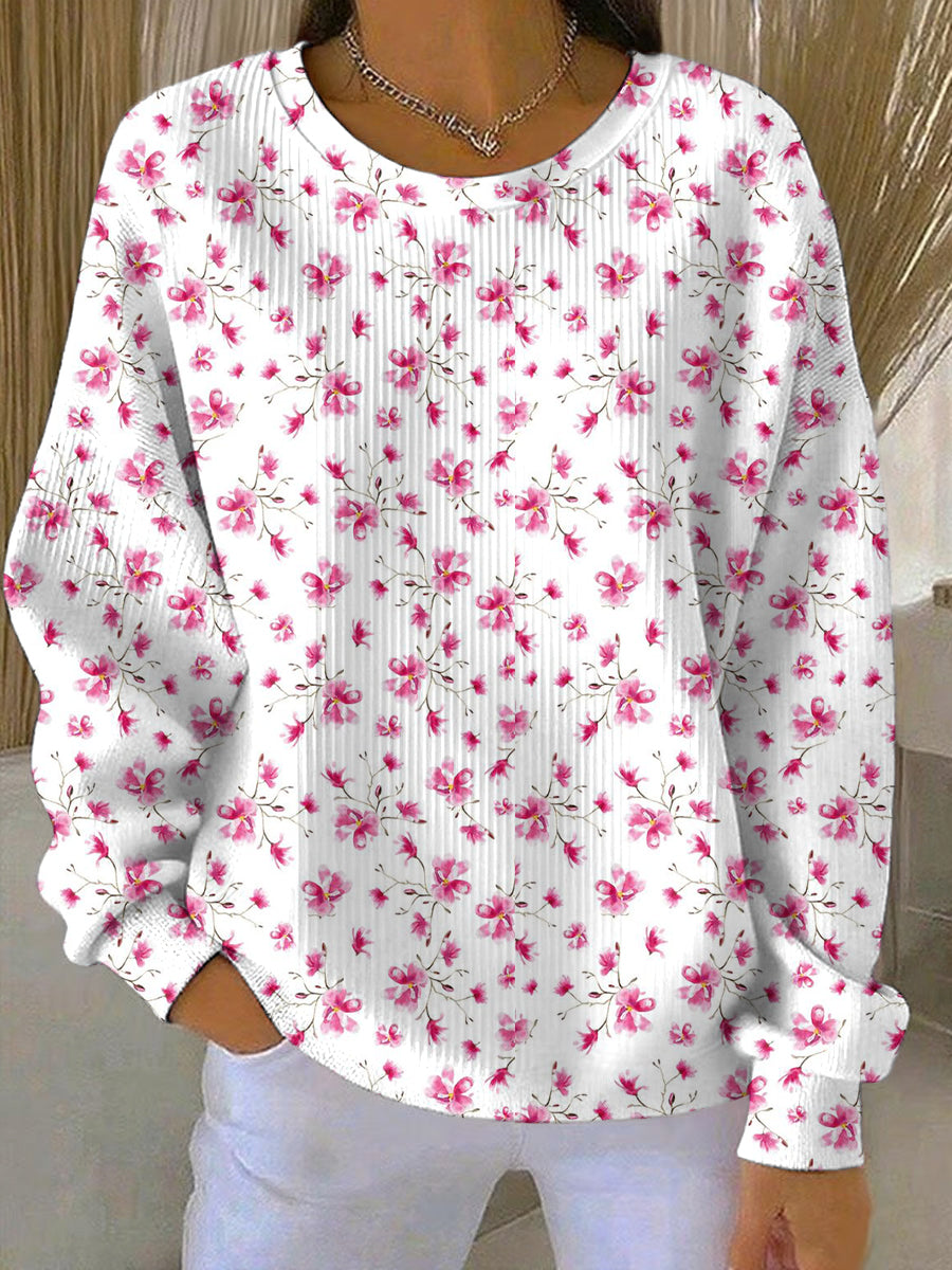 Women's Breast Cancer Pink Flowers Print Casual Sweatshirt gracestitchs